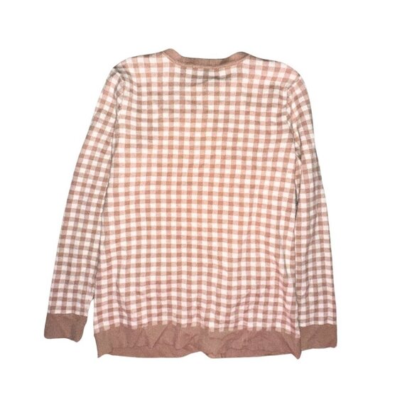 Size SIsaac Mizrahi Live! Gingham Jacquard Button Front Cardigan Cappuccino M - Picture 2 of 10